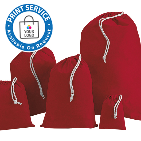 Red Cotton Drawstring Bags from stock UK 7C Red Cotton Pouches Plain or Printed With Your Own Logo